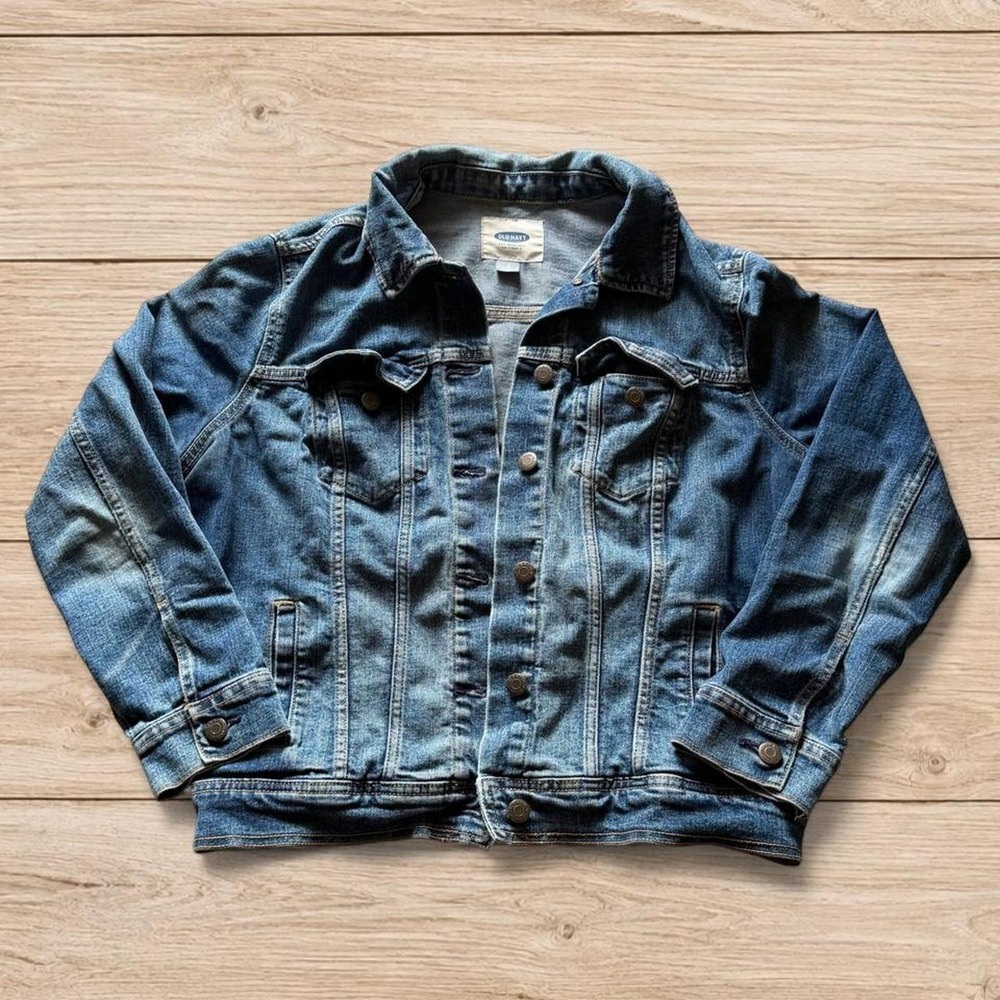 Old Navy Women's Large Denim Trucker Jacket Medium Wash Stretch Jean Jacket